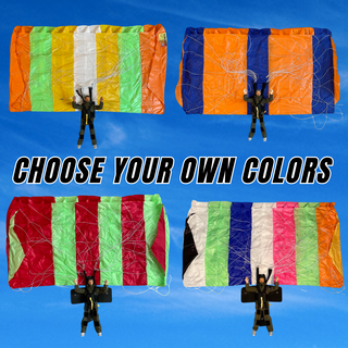 Custom color parachutes for RC skydivers.