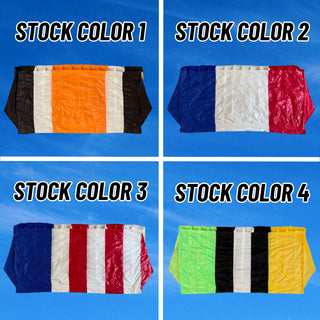 Parachutes available in four stock colors.