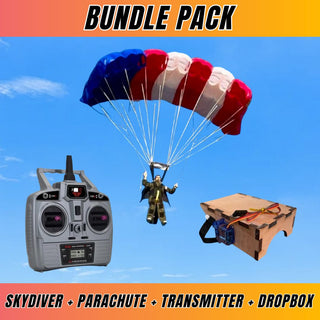 Radio controlled skydiver with parachute and accessories