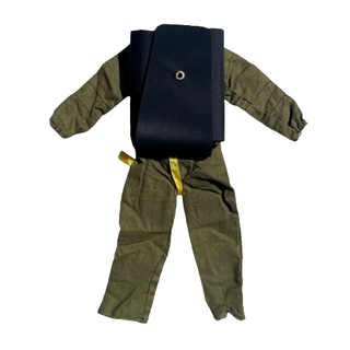 Paratrooper green jumpsuit with parachute container back view.