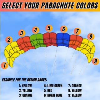 Parachute with numbered and colored cells for custom design.