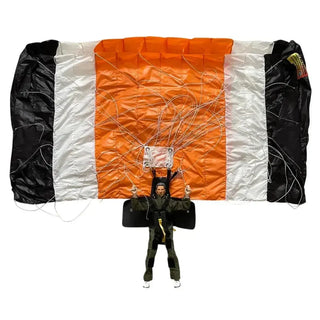 Orange parachute installed on rc skydiver.